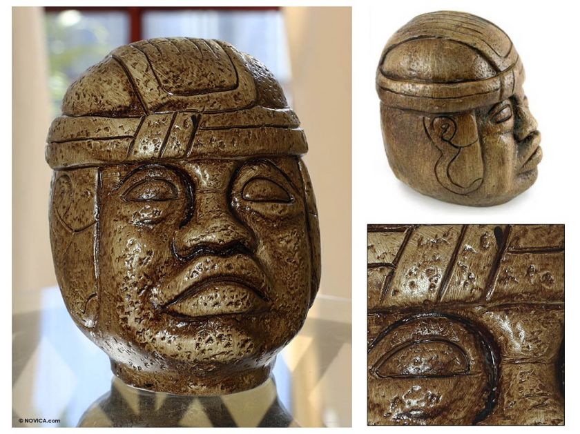 Olmec Head Mexican Museum Replica Ceramic Sculpture~New  