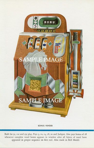 MILLS HORSEHEAD BONUS SLOT MACHINE w/ VENDER 1935 AD  