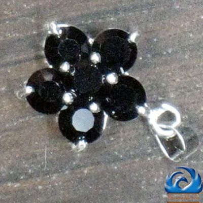 Black Crystal Silver Flower Pendant for Necklace  