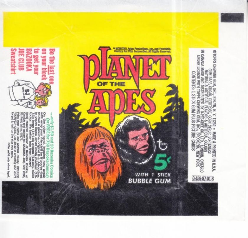 1969 TOPPS PLANET OF THE APES WRAPPER SHIRT AD  