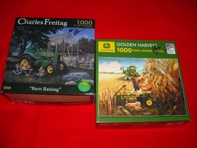 JOHN DEERE JIGSAW PUZZLES GOLDEN HARVEST & BARN RAISING  