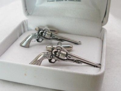 Remington Revolver Cufflinks English Pewter pistol, gun  