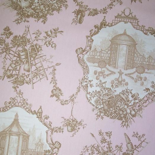 Braemore Garden Toile Fabric Old Rose Gathered Valance  