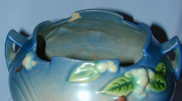 Roseville Pottery Blue Snowberry 5 Rose Bowl 1RB 5 NR  