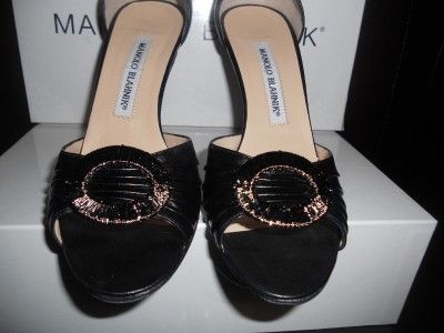 Manolo Blahnik SEDARABY DOrsay Leather Shoes Blck 36.5  