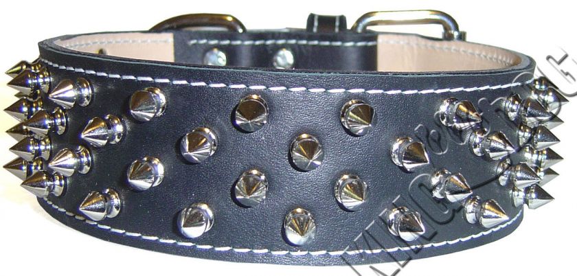 Wide Genuine Leather Dog Collar Spiked Pitbull Choose From 12 