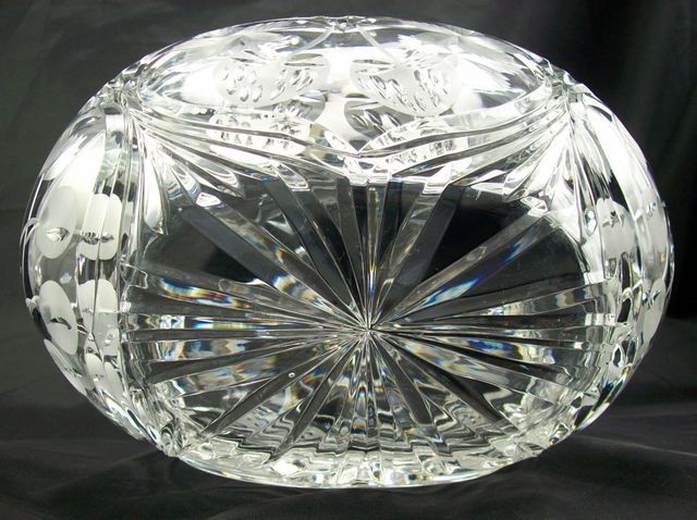 Crystal Basket Candy Dish Fruit Motif Made in Poland  