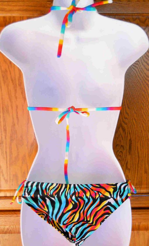 FREESTYLE~ RAINBOW ZEBRA STRING BIKINI BEADS XS  