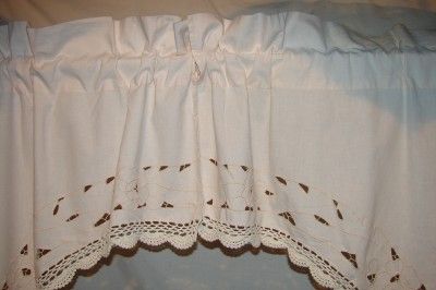 Vintage 2 White Valances Curtains Scalloped Edges  