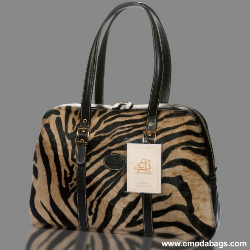 TERRIDA Italian DESIGNER TIGER HAIRCALF & BLACK LEATHER BRIEFCASE 