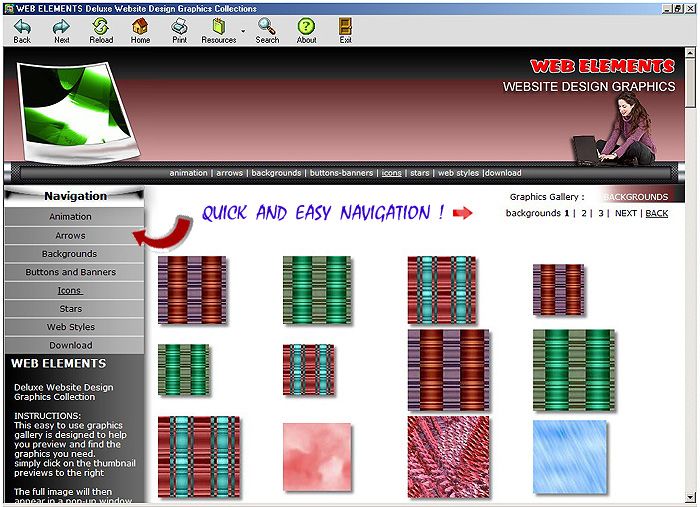 With the Web Elements desktop gallery you can preview every graphic 