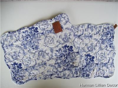 Blue and White Toile Ticking Quilted Runner 100% Cotton Great Finds 